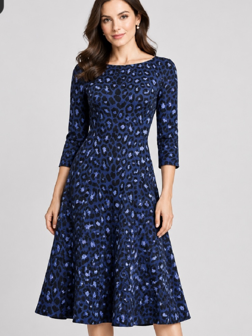 kate spade Blue & Black Leopard-Print Midi Fit-and-Flare Dress